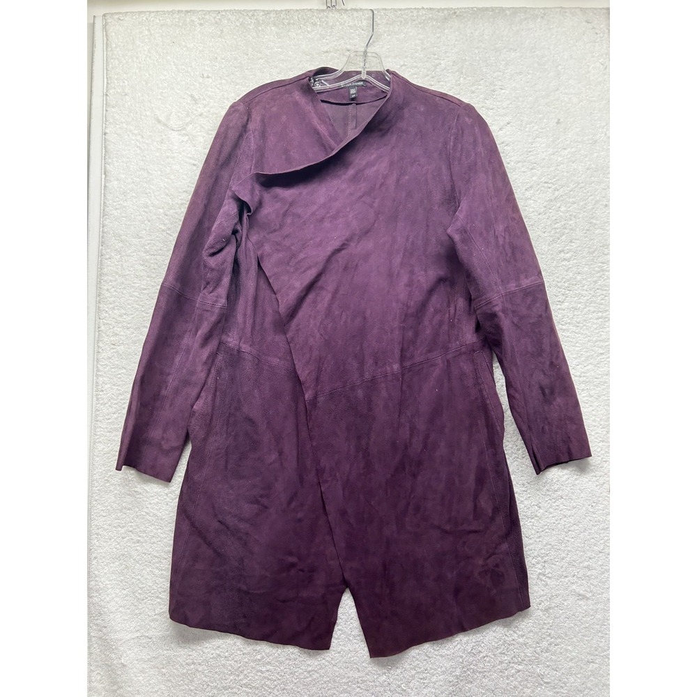 Eileen Fisher Womens Size S Purple Goat Suede Leather Long Sleeve Wrap Cardigan